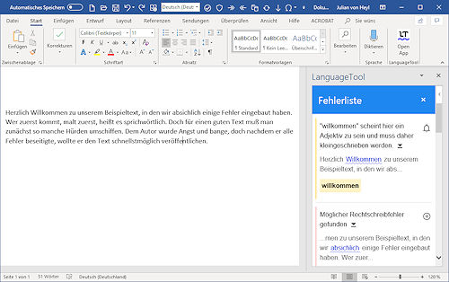 LanguageTool Plug-in für Microsoft Word